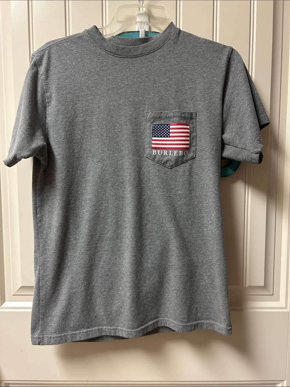 BURLEBO Gray Short-Sleeve Pocket Tee with American Flag Patch